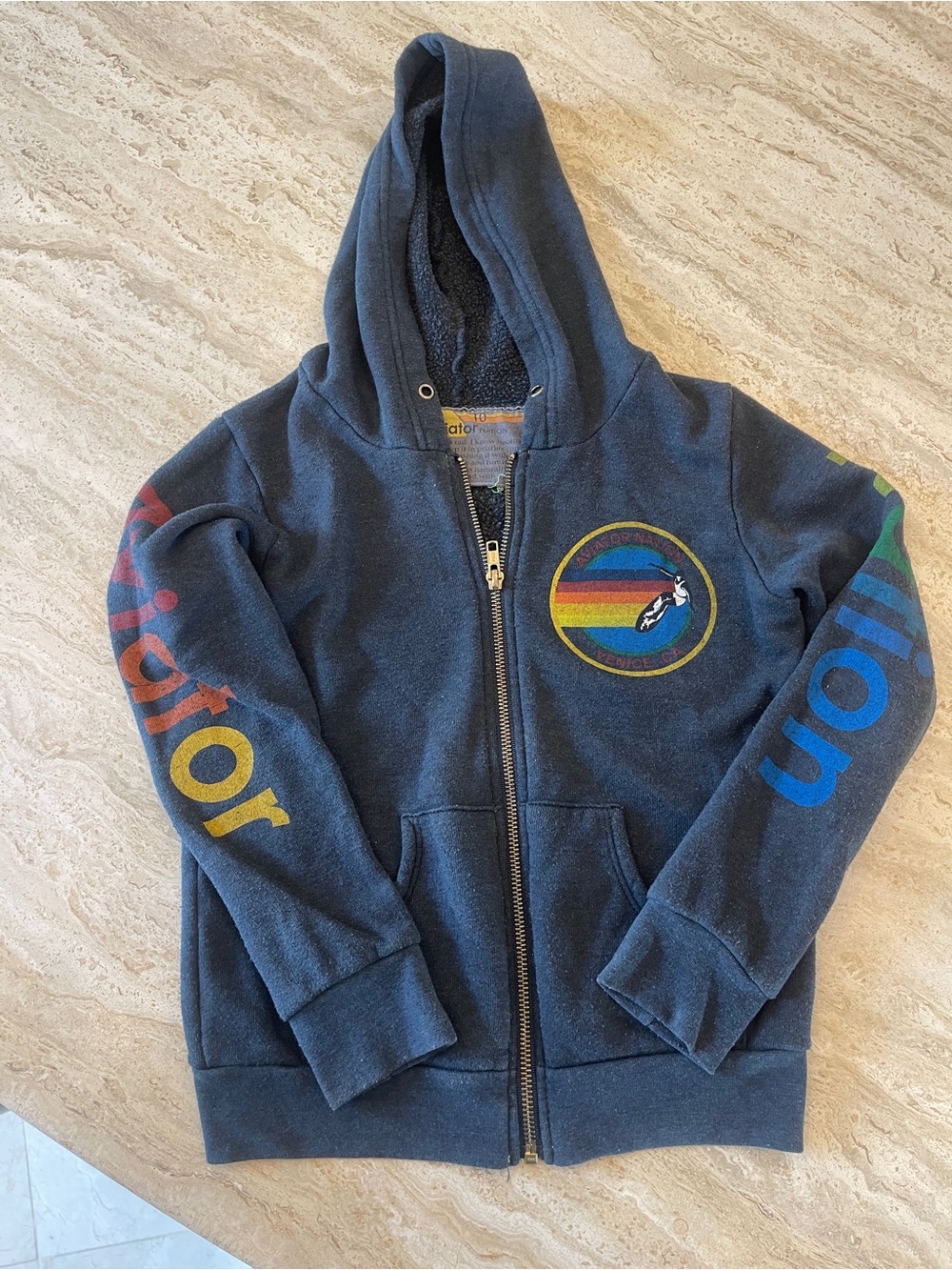 Kids Aviator Nation Navy Zip-Up Hoodie with Rainbow Patch -